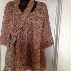 Vintage Blue bird long sleeve floral detail top size M.